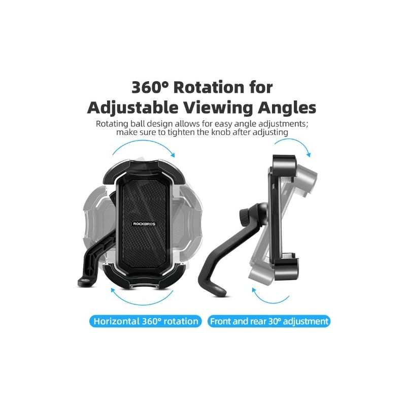 Soporte para teléfono de bicicleta ROCKBROS de 4,7-6,8 pulgadas a prueba de golpes con rotación de 360 °, soporte para teléfono para bicicleta eléctrica, soporte para teléfono para ciclismo