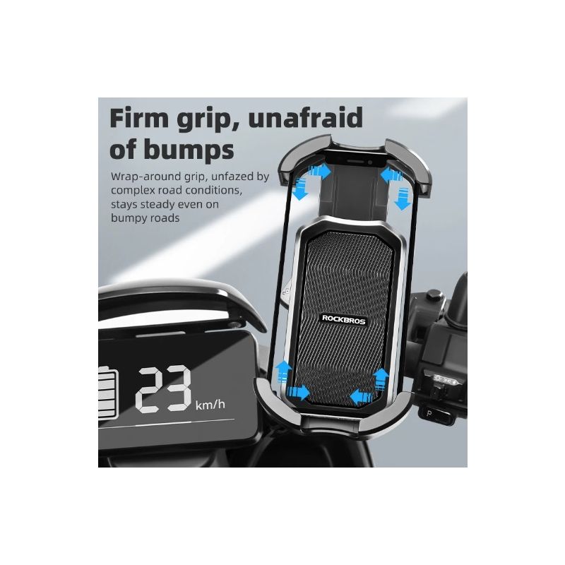 Soporte para teléfono de bicicleta ROCKBROS de 4,7-6,8 pulgadas a prueba de golpes con rotación de 360 °, soporte para teléfono para bicicleta eléctrica, soporte para teléfono para ciclismo