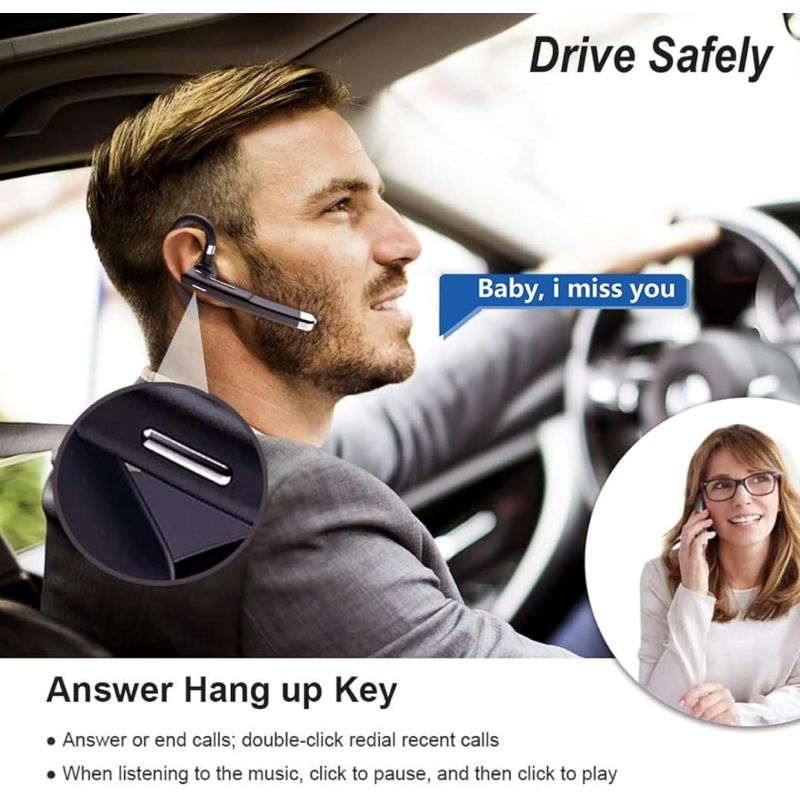 Auriculares inalámbricos de negocios con micrófono incorporado y cancelación de ruido, auriculares deportivos manos libres de 5.3".