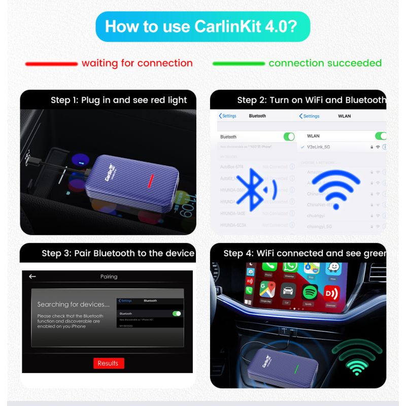 CarlinKit 4.0 Wireless CarPlay Box for Audi VW Porsche Kia Plug and Play Easy Setup Hands-Free Connectivity