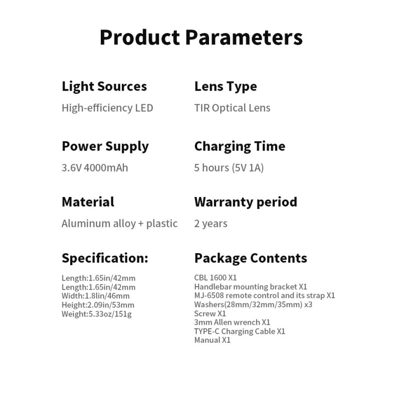 Magicshine CBL1600 Cable de corte colgante luces delanteras de bicicleta 1600 lúmenes luz LED para bicicleta MTB