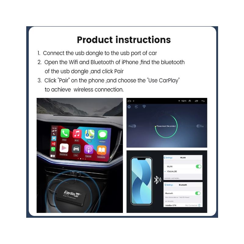 CarlinKit USB con cable/inalámbrico CarPlay Dongle con cable/inalámbrico Android Auto AI Box Mirrorlink BT conexión automática para Android Radio de coche