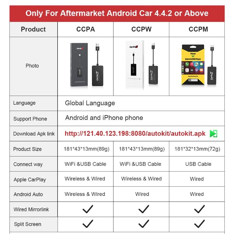CarlinKit USB con cable/inalámbrico CarPlay Dongle con cable/inalámbrico Android Auto AI Box Mirrorlink BT conexión automática para Android Radio de coche