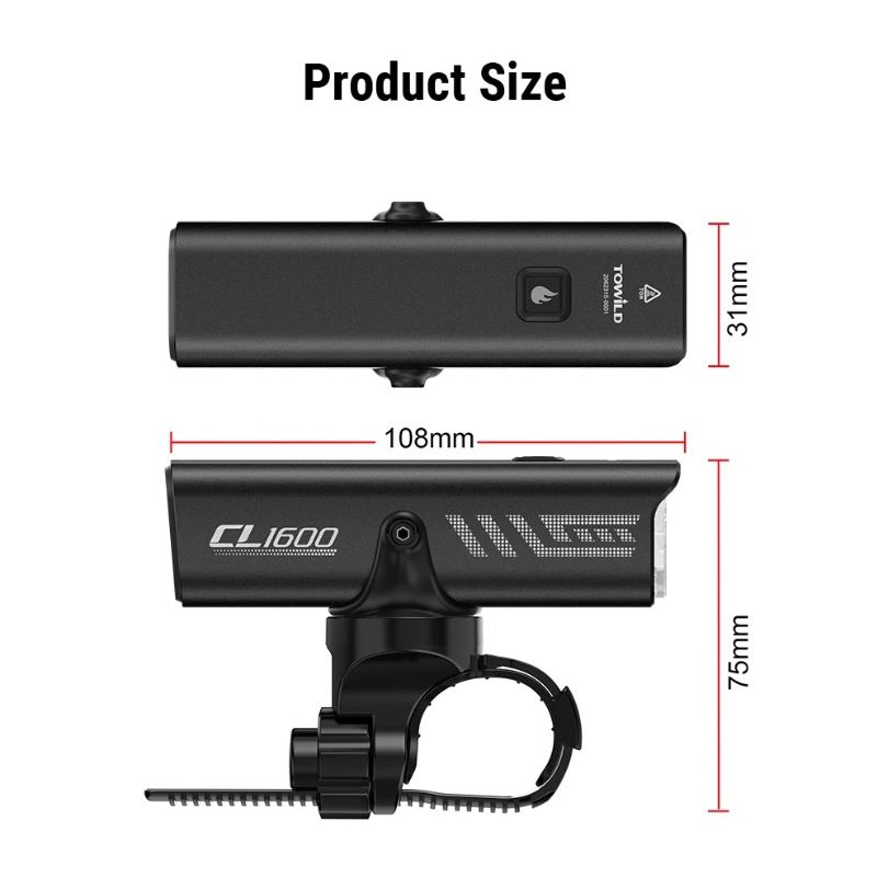 TOWILD CL1600 1600LM Luz de bicicleta Lámpara delantera USB recargable LED 21700 5000mAh Luz de bicicleta Faro de bicicleta impermeable