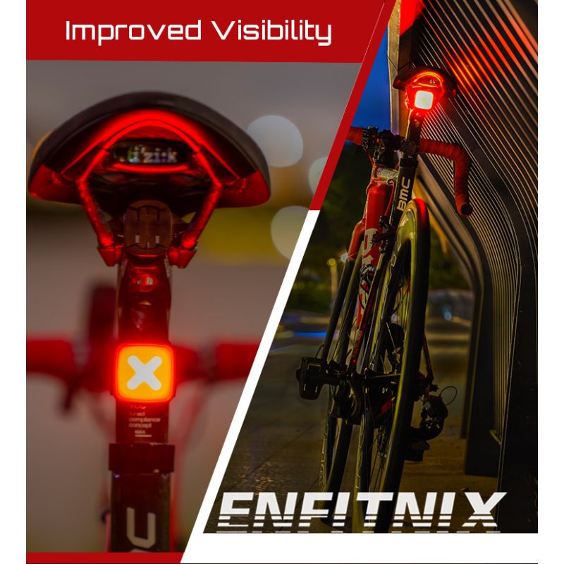 Luz trasera inteligente Enfitnix Cubelite III, luz de advertencia de freno de bicicleta, luz trasera ultrabrillante, luz LED de advertencia nocturna con carga USB