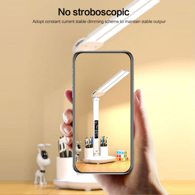 Lámpara LED de escritorio, lámpara de mesa multifunción con calendario, luz nocturna táctil USB con portalápices para dormitorio, lámpara de lectura de chevet