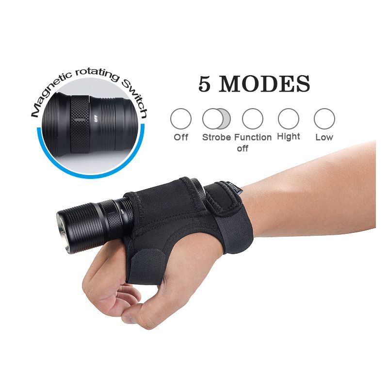 TrustFire TR-DF008 2 700lm Interruptor de control magnético de 3 modos LED Linterna de buceo