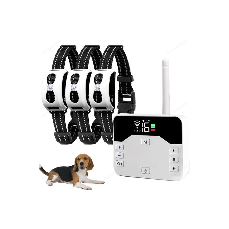 Sistema inalámbrico de cerca electrónica para perros y Collar de entrenamiento remoto, pitido, vibración de choque y contención de mascotas para cachorros de todos los tamaños