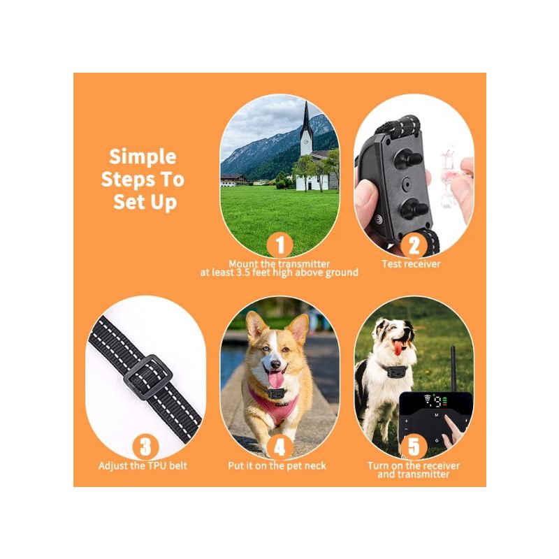 Cerca eléctrica inalámbrica para perros y Collar de entrenamiento con descarga eléctrica, control remoto con pitido ajustable, vibración, descarga recargable