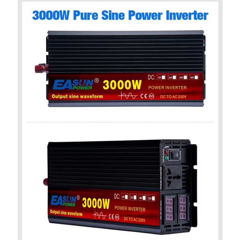 Inversor de corriente de onda sinusoidal pura EASUN 2000W 3000W 4000W 5000W 12V 24V 220V Transformador de voltaje DC 12V a AC 230V Convertidor