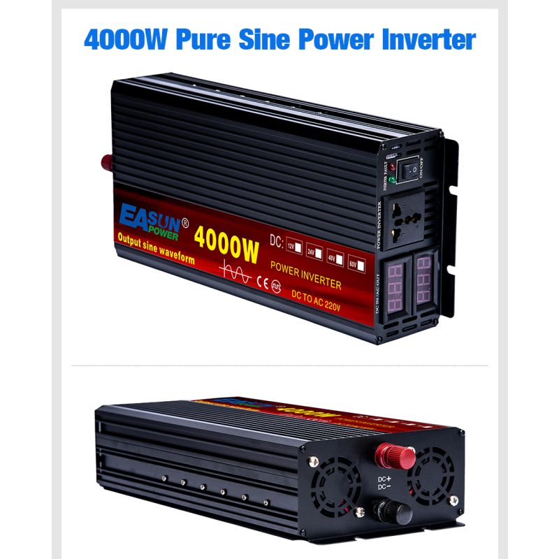 Inversor de corriente de onda sinusoidal pura EASUN 2000W 3000W 4000W 5000W 12V 24V 220V Transformador de voltaje DC 12V a AC 230V Convertidor