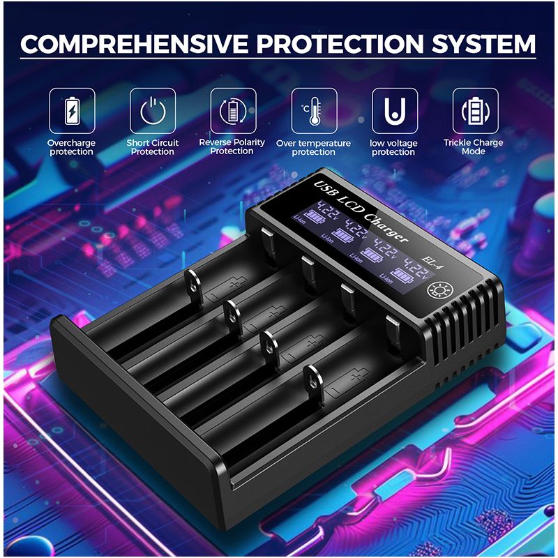 Cargador inteligente de batería LCD USB para batería de litio recargable 18650 de 3,7 V para batería AA/AAA NI-MH de 1,2 V
