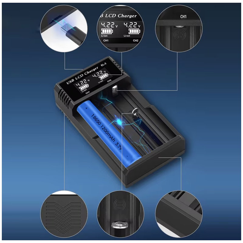 Cargador inteligente de batería LCD USB para batería de litio recargable 18650 de 3,7 V para batería AA/AAA NI-MH de 1,2 V