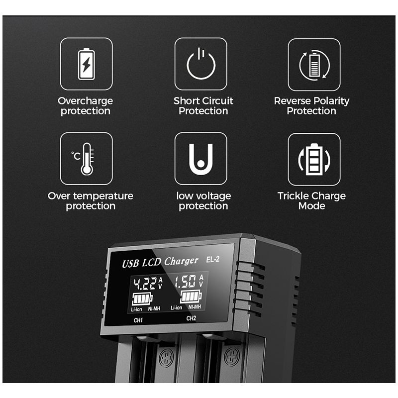 Cargador inteligente de batería LCD USB para batería de litio recargable 18650 de 3,7 V para batería AA/AAA NI-MH de 1,2 V