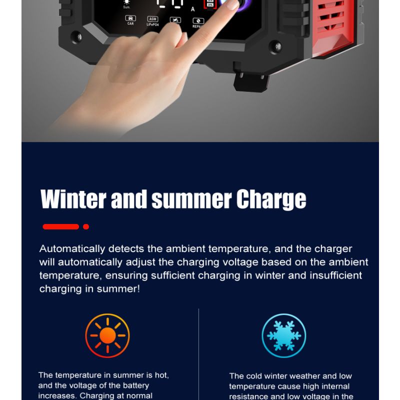 FOXSUR-cargador de batería portátil para coche, 20A, 12V-24V, motocicleta, camión, AGM, LiFePO4, baterías de plomo ácido, mantenimiento de reparación automática