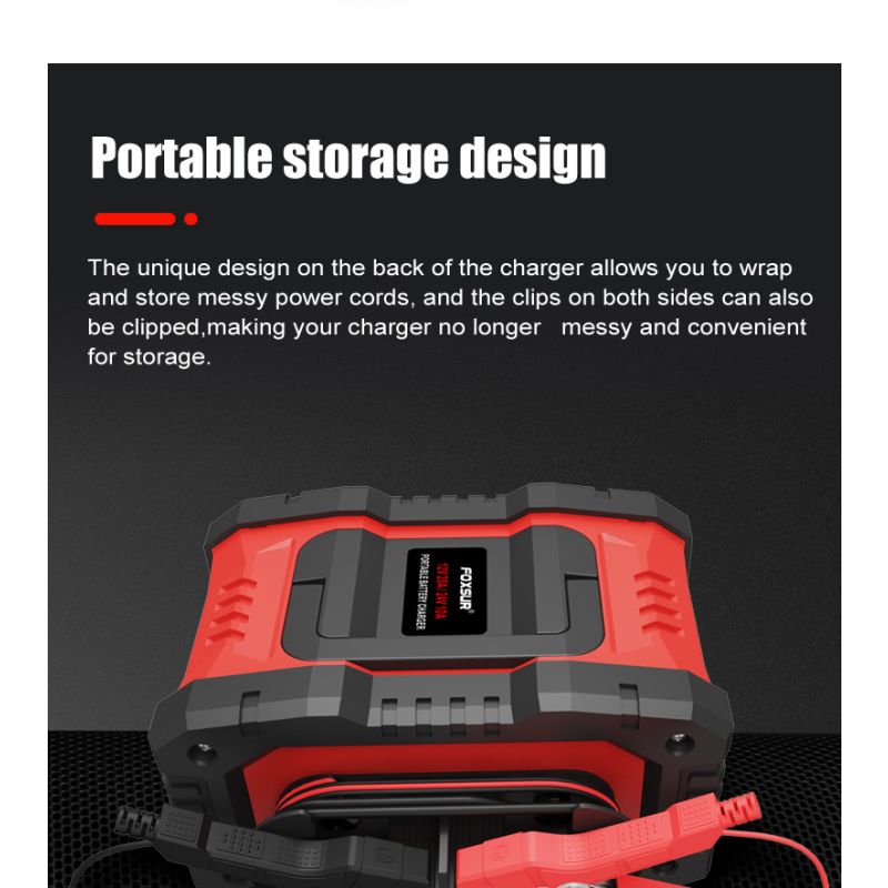 FOXSUR-cargador de batería portátil para coche, 20A, 12V-24V, motocicleta, camión, AGM, LiFePO4, baterías de plomo ácido, mantenimiento de reparación automática