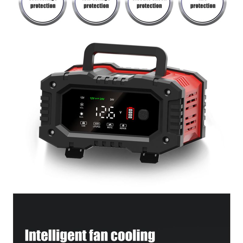 FOXSUR-cargador de batería portátil para coche, 20A, 12V-24V, motocicleta, camión, AGM, LiFePO4, baterías de plomo ácido, mantenimiento de reparación automática