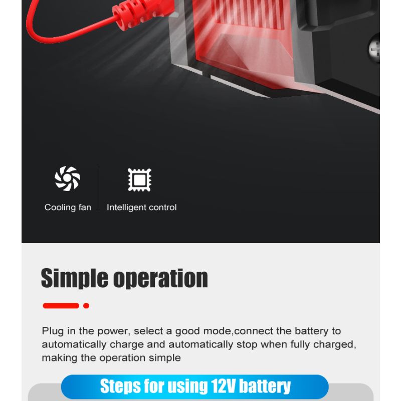 FOXSUR-cargador de batería portátil para coche, 20A, 12V-24V, motocicleta, camión, AGM, LiFePO4, baterías de plomo ácido, mantenimiento de reparación automática