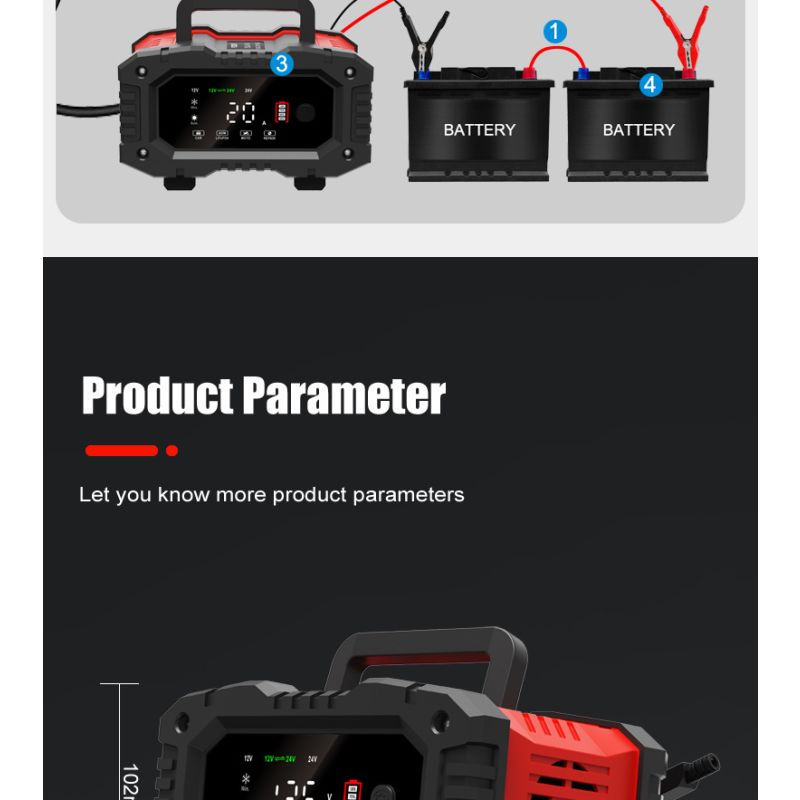 FOXSUR-cargador de batería portátil para coche, 20A, 12V-24V, motocicleta, camión, AGM, LiFePO4, baterías de plomo ácido, mantenimiento de reparación automática