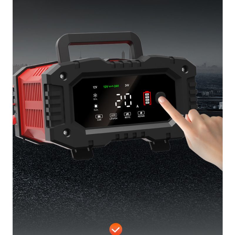 FOXSUR-cargador de batería portátil para coche, 20A, 12V-24V, motocicleta, camión, AGM, LiFePO4, baterías de plomo ácido, mantenimiento de reparación automática