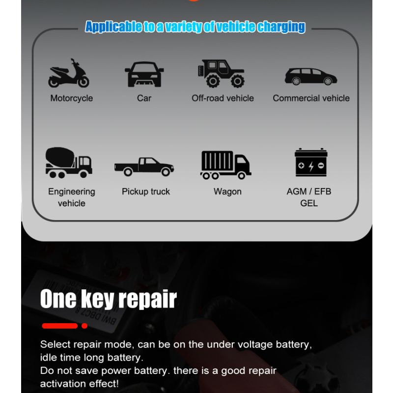 FOXSUR-cargador de batería portátil para coche, 20A, 12V-24V, motocicleta, camión, AGM, LiFePO4, baterías de plomo ácido, mantenimiento de reparación automática