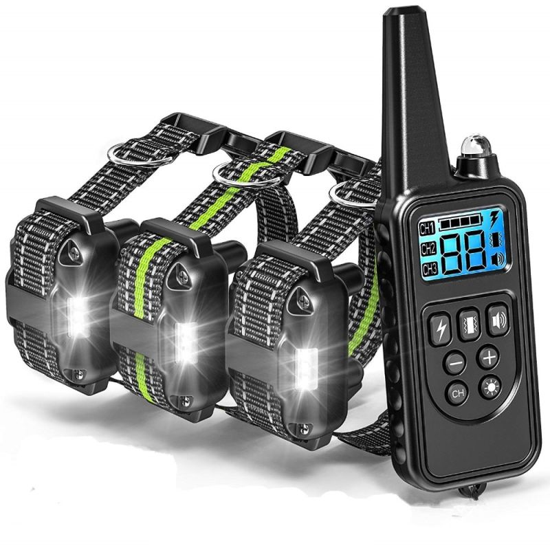 Collar de entrenamiento de perros eléctricos de 800M con pantalla LCD Pantalla control remoto a prueba de agua collares recargables a prueba de agua para el sonido de vibración de choque