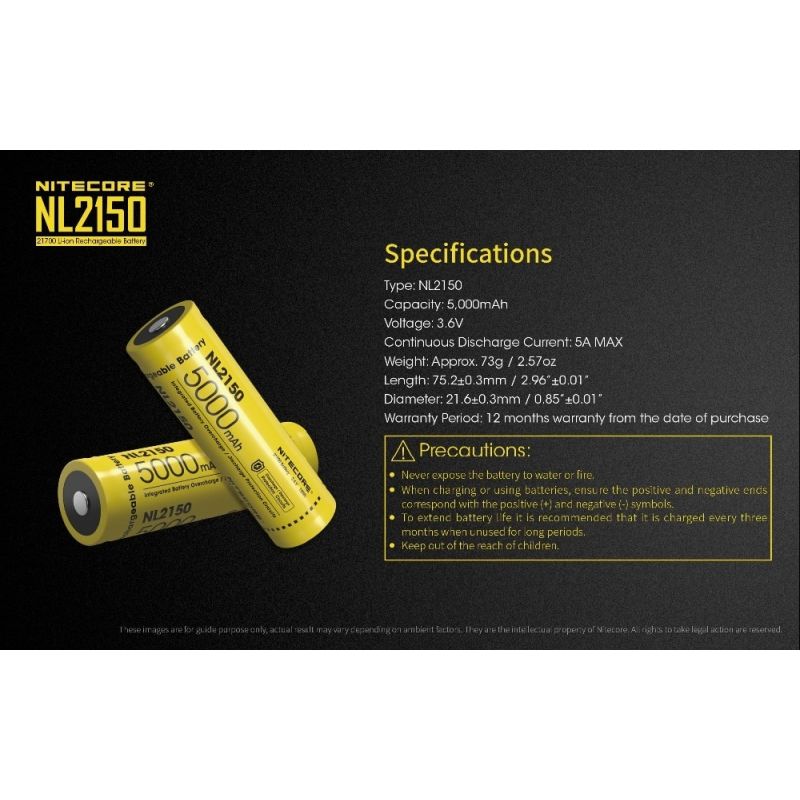 Nitecore NL2150 5000mAh 3.6V 18WH 21700 batería recargable de iones de litio
