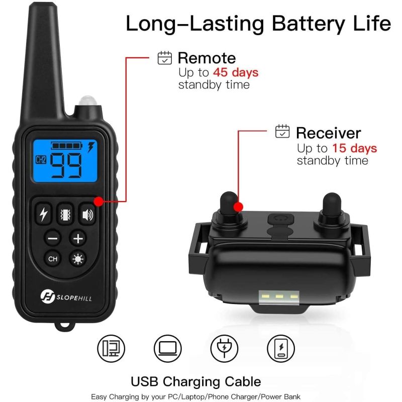 800m Electric Dog Training Colllar PET control remoto impermeable recargable con pantalla LCD para todo el tamaño de la vibración de choque