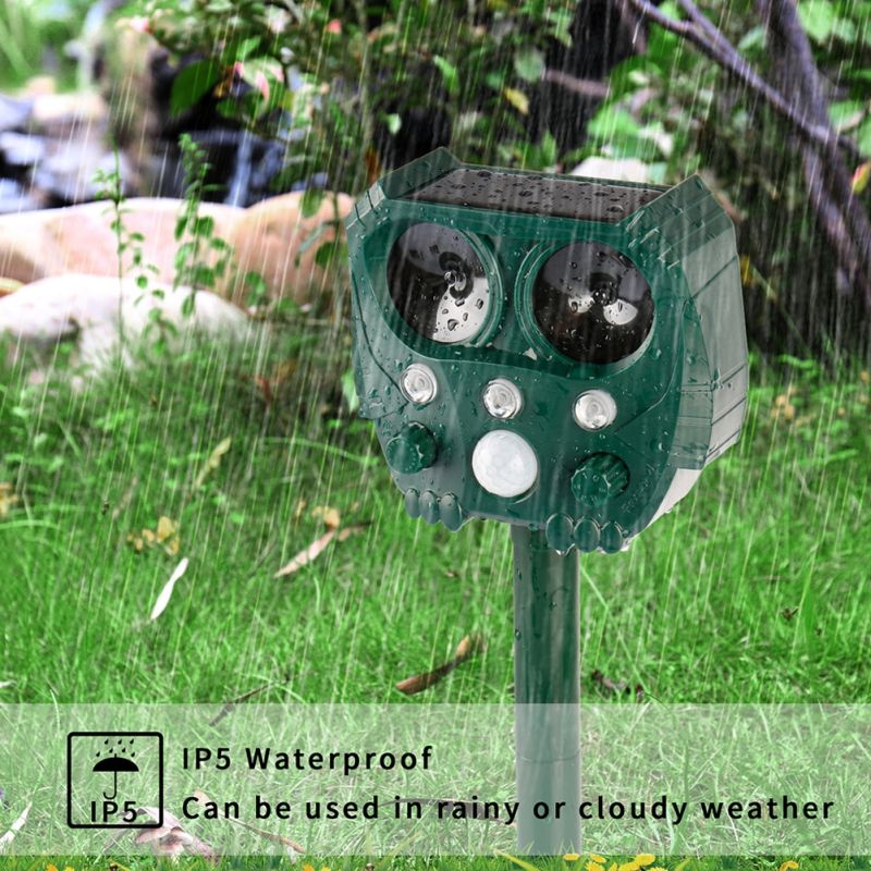 Repelente de animales ultrasónico energía solar pájaro perro gato skunk ciervo mapache repelente