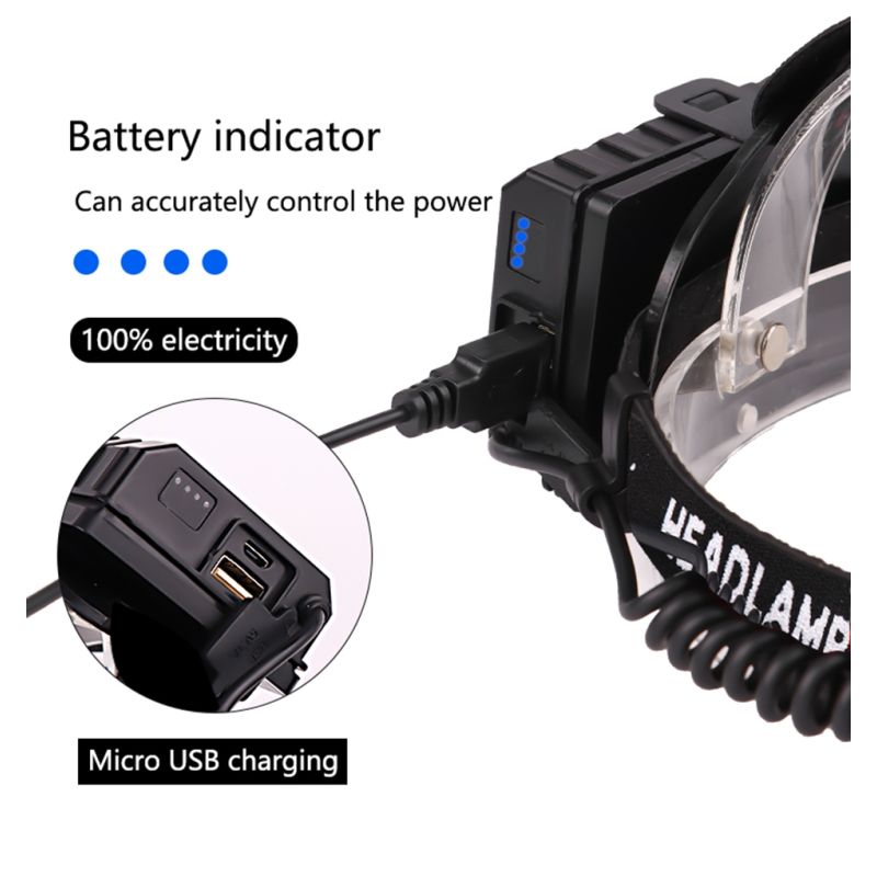 Lámpara de cabeza de 8000LM Lámpara de cabeza de 8000lm de 8000lm de 8000lm USB Faro recargable USB Amplio zoom Amplia luz de pesca Uso 18650 Batería