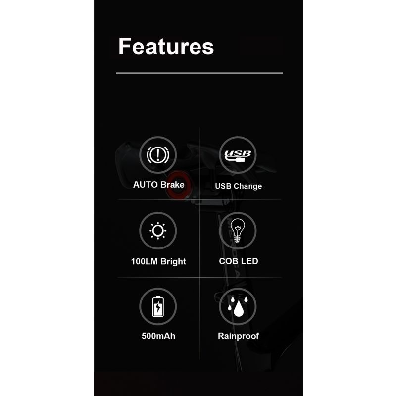 Smart Bicycle Tail Trasero Luz Auto Start Detener Freno IPX6 Impermeable Usb Carga Ciclismo Tailight Bike Led Lights