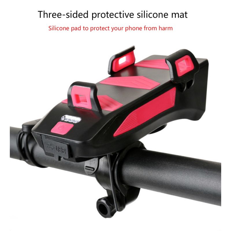 Luz de bicicleta Multifunción 4 en 1 Luz de bicicleta 800 Lumens Bike Flashlight Bike Holder Holder Teléfono Power Bank Bicycle Front Light