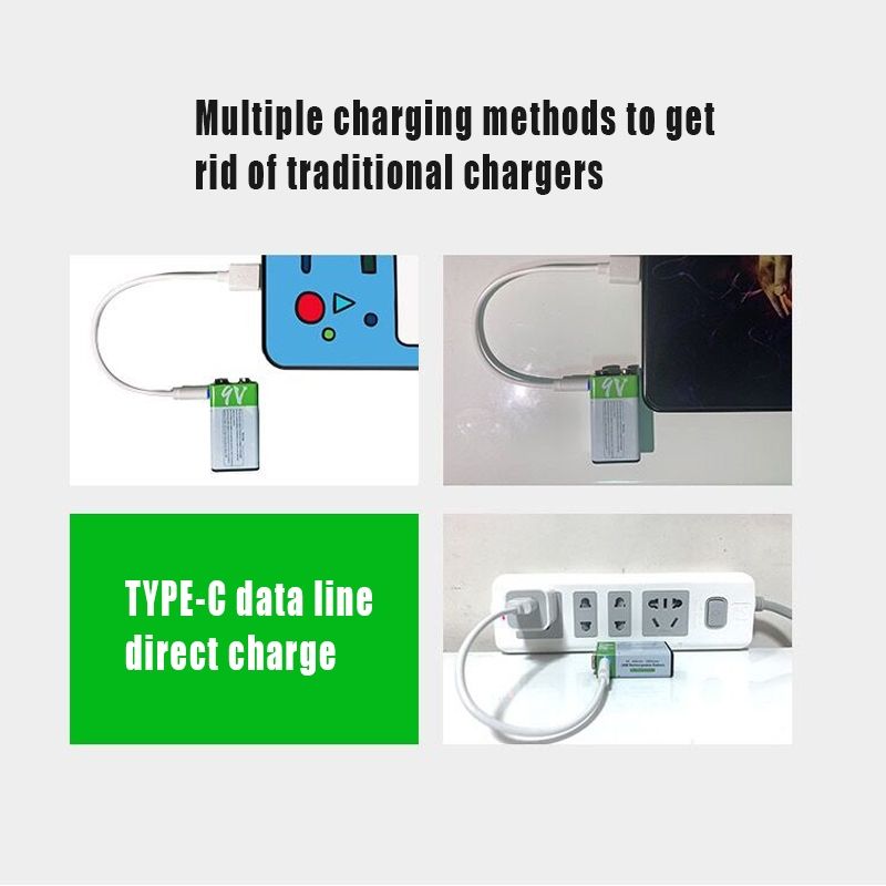 9V 6F22 650mAh Batería recargable de iones de litio USB para Multímetro Micrófono Toys Control remoto KTV