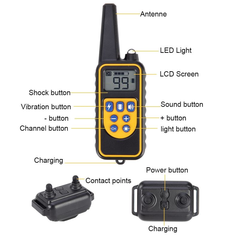 800m Electric Dog Training Colllar PET control remoto impermeable recargable con pantalla LCD para todo el tamaño de la vibración de choque