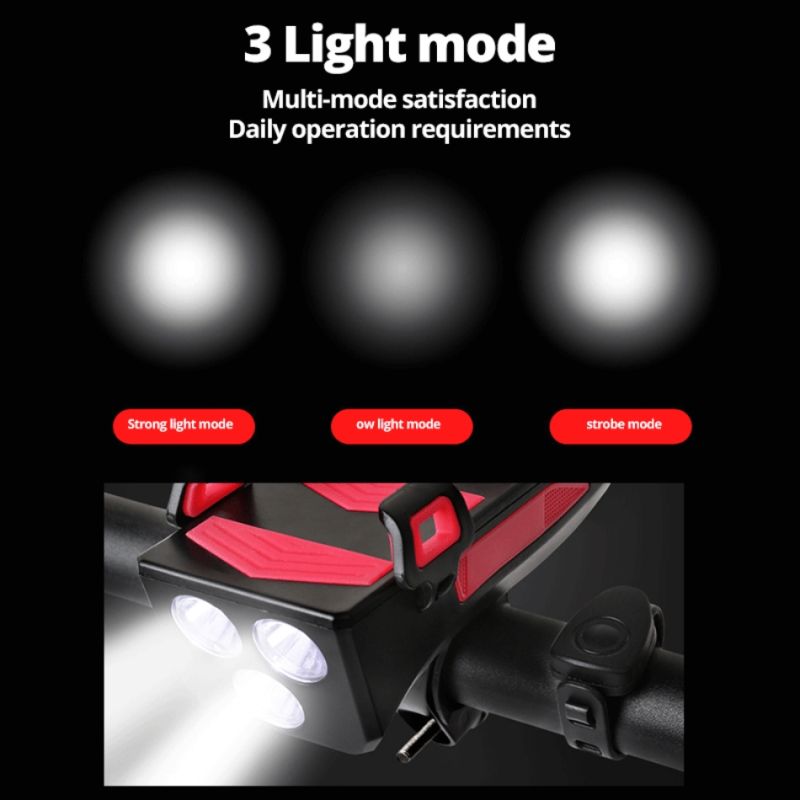 Luz de bicicleta Multifunción 4 en 1 Luz de bicicleta 800 Lumens Bike Flashlight Bike Holder Holder Teléfono Power Bank Bicycle Front Light