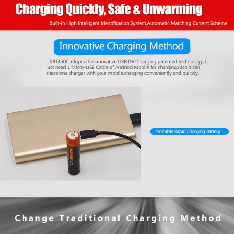14500 750mAh 3.7V Micro USB recargable recargable batería de ion