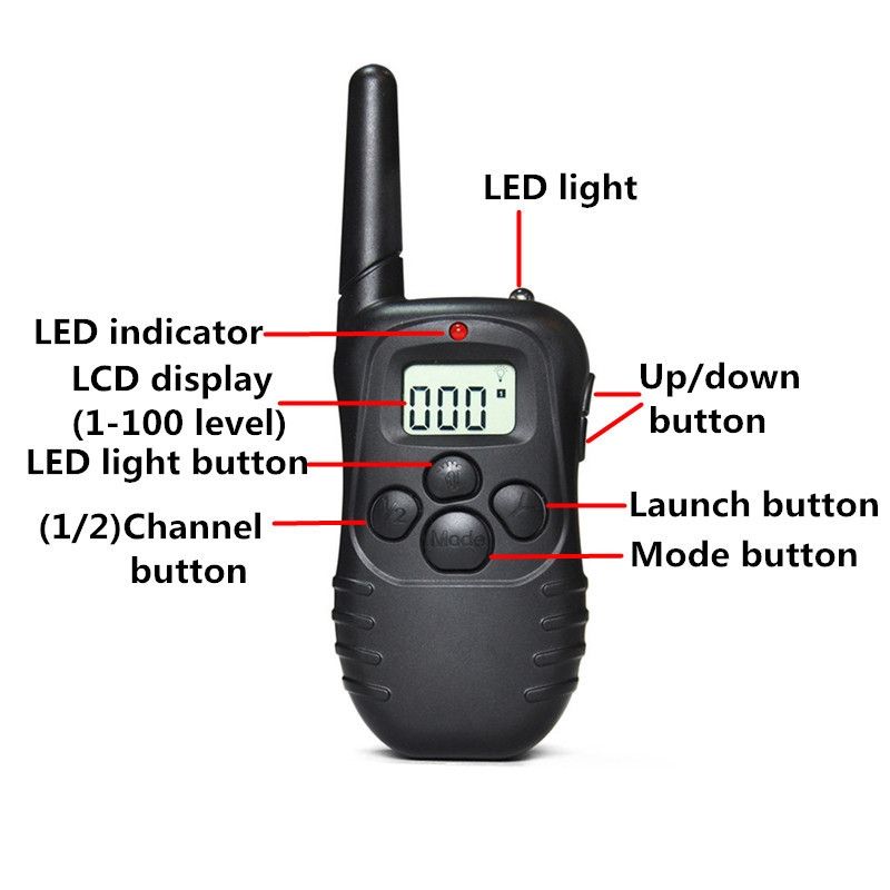 300M Electricero eléctrico de entrenamiento de perros, control remoto impermeable, control remoto, con control remoto LCD para todo tamaño, choque de vibración, collar de mascotas de sonido