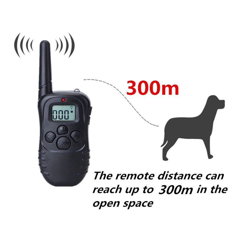 300M Electricero eléctrico de entrenamiento de perros, control remoto impermeable, control remoto, con control remoto LCD para todo tamaño, choque de vibración, collar de mascotas de sonido