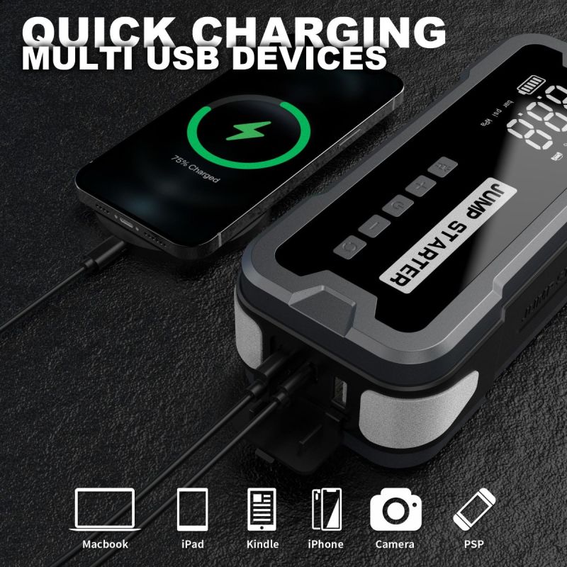 Dispositivo de arranque del cargador portátil del banco del poder del arrancador del salto para el arrancador del salto de la batería del coche de la emergencia