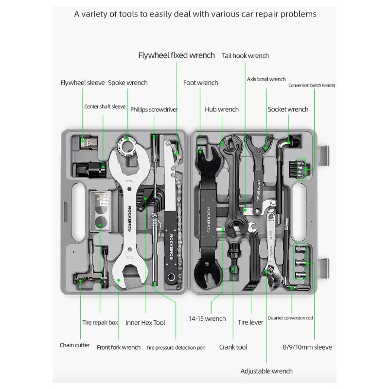 ROCKBROS-Juegos de herramientas de reparación de bicicletas, herramientas profesionales de reparación de bicicletas, juego de herramientas de reparación de bicicletas multifunción, juegos de reparación de ciclismo