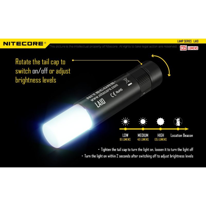 Nitecore LA10 135 Lumens Mini EDC Camping Nichia XP-G2 S3 Linterna LED