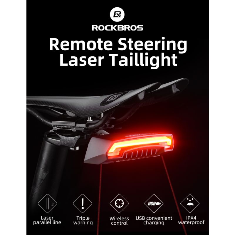 ROCKBROS LKWD-R1 Luz de bicicleta Smart USB LED Control remoto inalámbrico Luz trasera de bicicleta MTB Carretera Señal de giro láser Lámpara de ciclismo Luz trasera