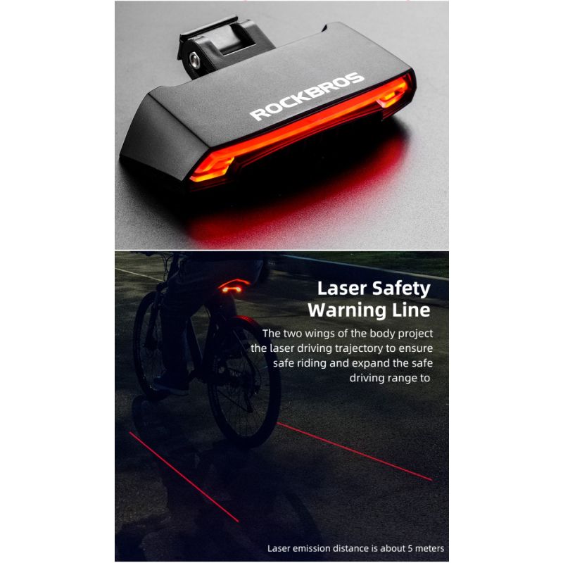 ROCKBROS LKWD-R1 Luz de bicicleta Smart USB LED Control remoto inalámbrico Luz trasera de bicicleta MTB Carretera Señal de giro láser Lámpara de ciclismo Luz trasera