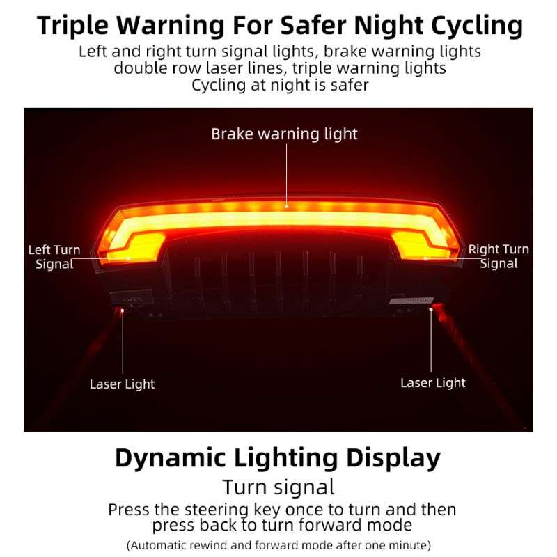 ROCKBROS LKWD-R1 Luz de bicicleta Smart USB LED Control remoto inalámbrico Luz trasera de bicicleta MTB Carretera Señal de giro láser Lámpara de ciclismo Luz trasera