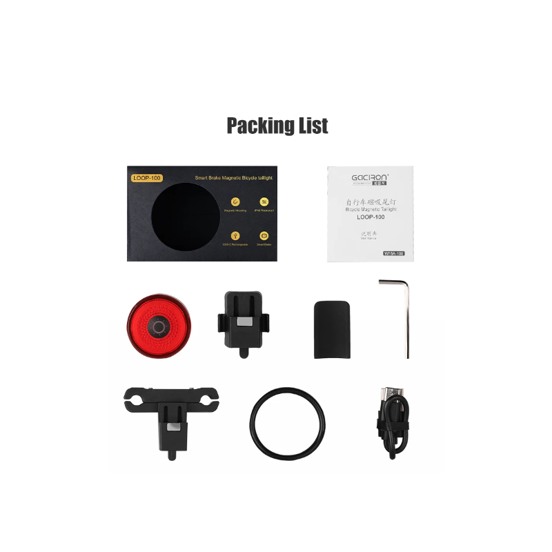 Gaciron Luces traseras para Bicicleta, Luz Trasera para Bicicleta de Alto Brillo LOOP-100 con Sensor de Freno, Luz Trasera magnética para sillín de Bicicleta de aleación de Aluminio