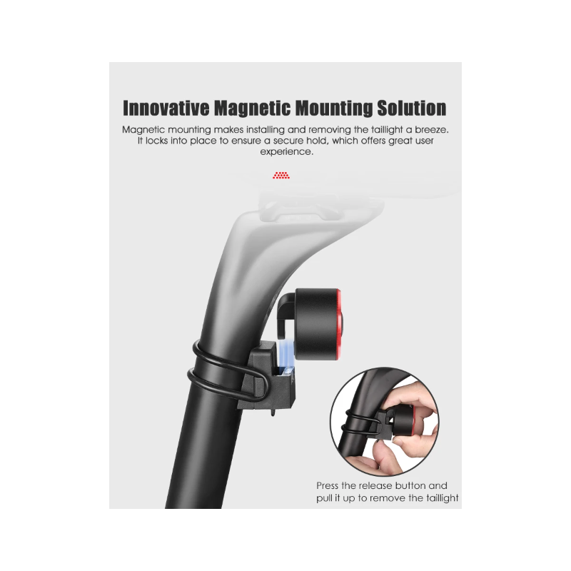 Gaciron Luces traseras para Bicicleta, Luz Trasera para Bicicleta de Alto Brillo LOOP-100 con Sensor de Freno, Luz Trasera magnética para sillín de Bicicleta de aleación de Aluminio