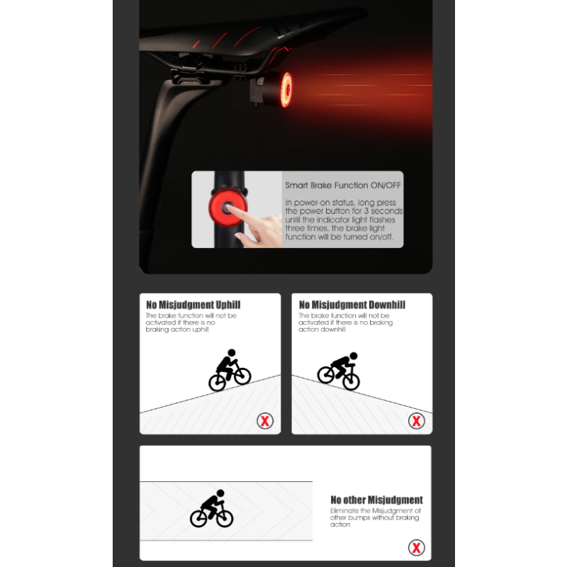 Gaciron Luces traseras para Bicicleta, Luz Trasera para Bicicleta de Alto Brillo LOOP-100 con Sensor de Freno, Luz Trasera magnética para sillín de Bicicleta de aleación de Aluminio