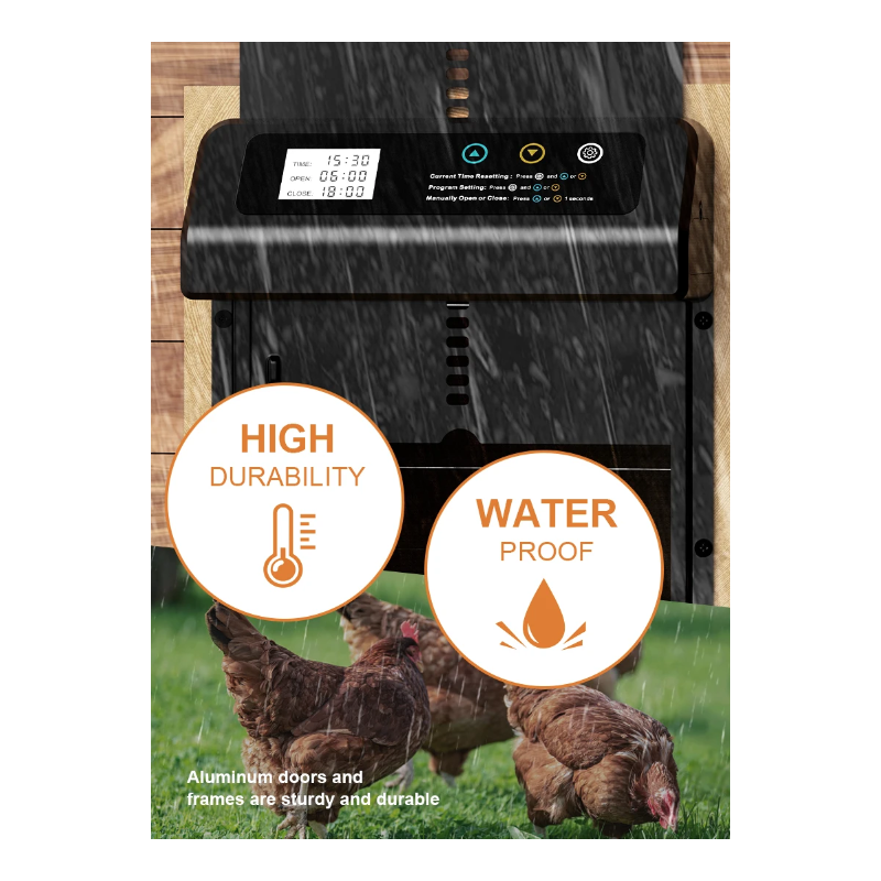 Abridor automático de puerta de gallinero: puerta eléctrica para gallineros con temporizador para gallineros, accesorios de aluminio para gallineros