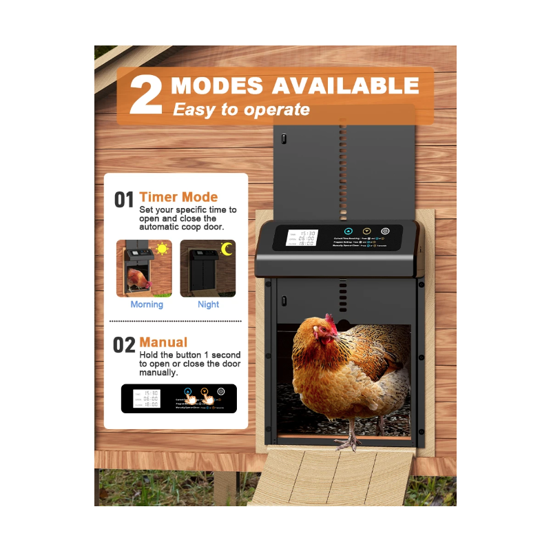 Abridor automático de puerta de gallinero: puerta eléctrica para gallineros con temporizador para gallineros, accesorios de aluminio para gallineros