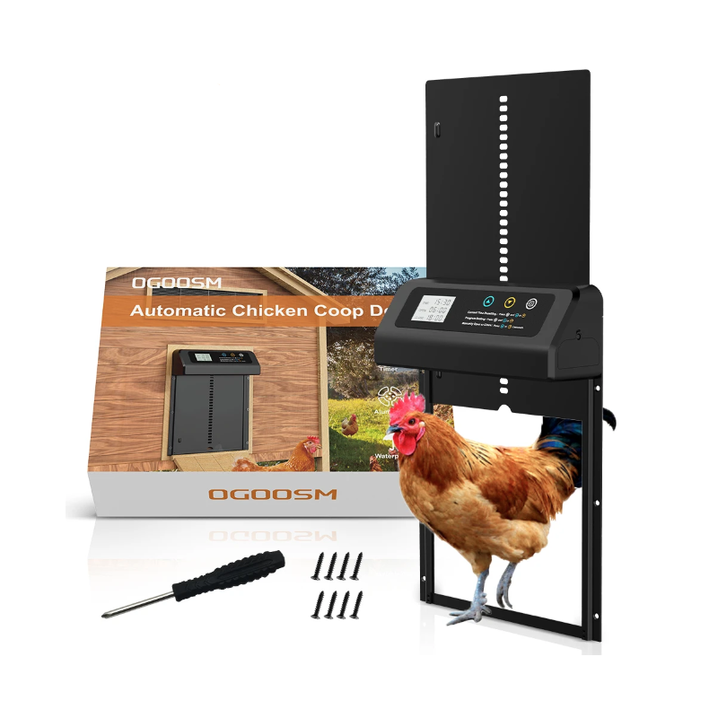 Abridor automático de puerta de gallinero: puerta eléctrica para gallineros con temporizador para gallineros, accesorios de aluminio para gallineros